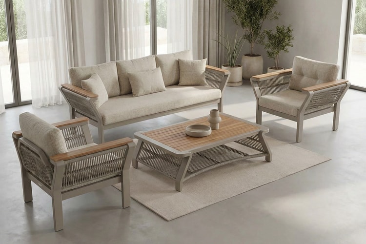 Vicenza Bahçe Balkon Oturma Grubu 3+1+1+Ahşap Sehpa