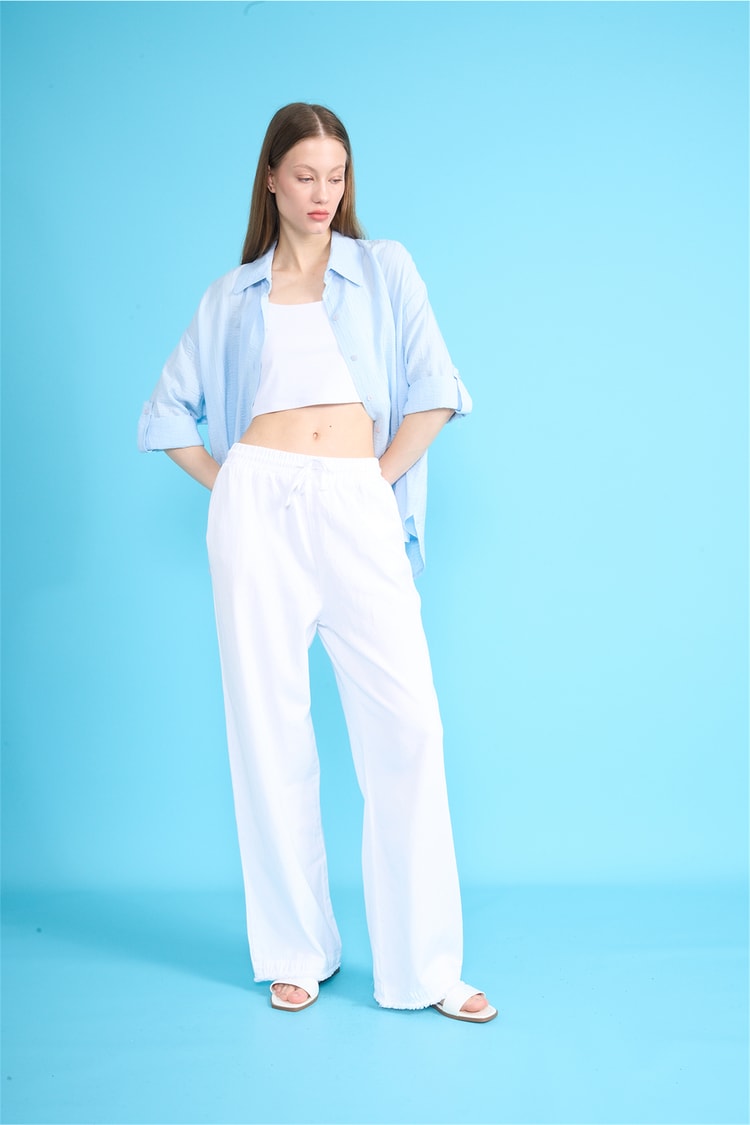 Volumex Y26 Z-233 Ekru Kadın Bol Gabardin Pantolon