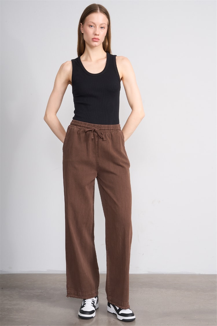 Volumex Y26 Z-233 Kahverengi Kadın Bol Gabardin Pantolon