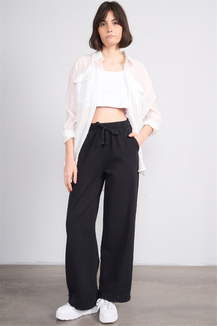 Volumex Y26 Z-233 Siyah Kadın Bol Gabardin Pantolon