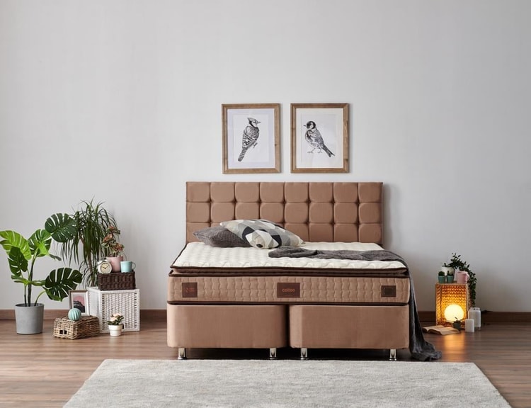 W. Cotton 180x200 cm Çift Kişilik Pedli Yatak Baza Başlık Takımı - Kumaş Baza, Başlık ve Yatak Seti