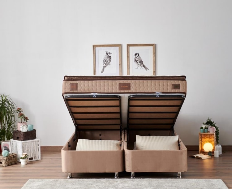 W. Cotton 180x200 cm Çift Kişilik Pedli Yatak Baza Başlık Takımı - Kumaş Baza, Başlık ve Yatak Seti