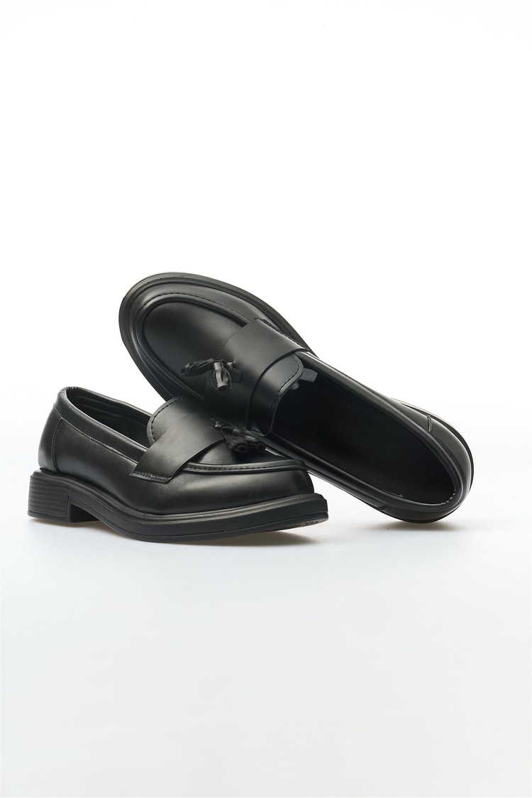 White Line 01-5001 Cilt Siyah Kadın Loafer Ayakkabı