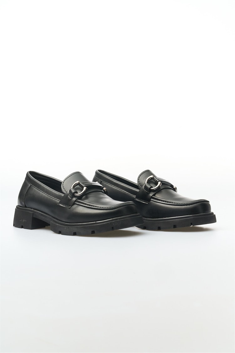 White Line 01-6012 Cilt Siyah Kadın Loafer Ayakkabı