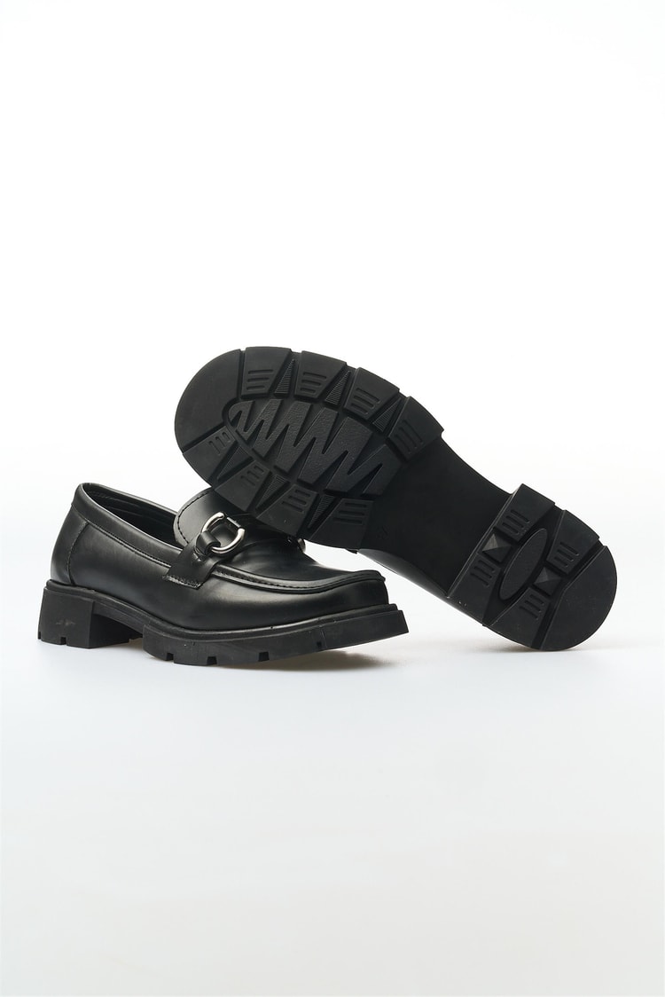 White Line 01-6012 Cilt Siyah Kadın Loafer Ayakkabı