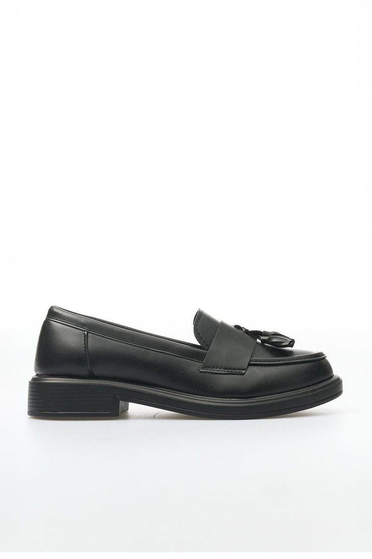 White Line 01-6012 Cilt Siyah Kadın Loafer Ayakkabı