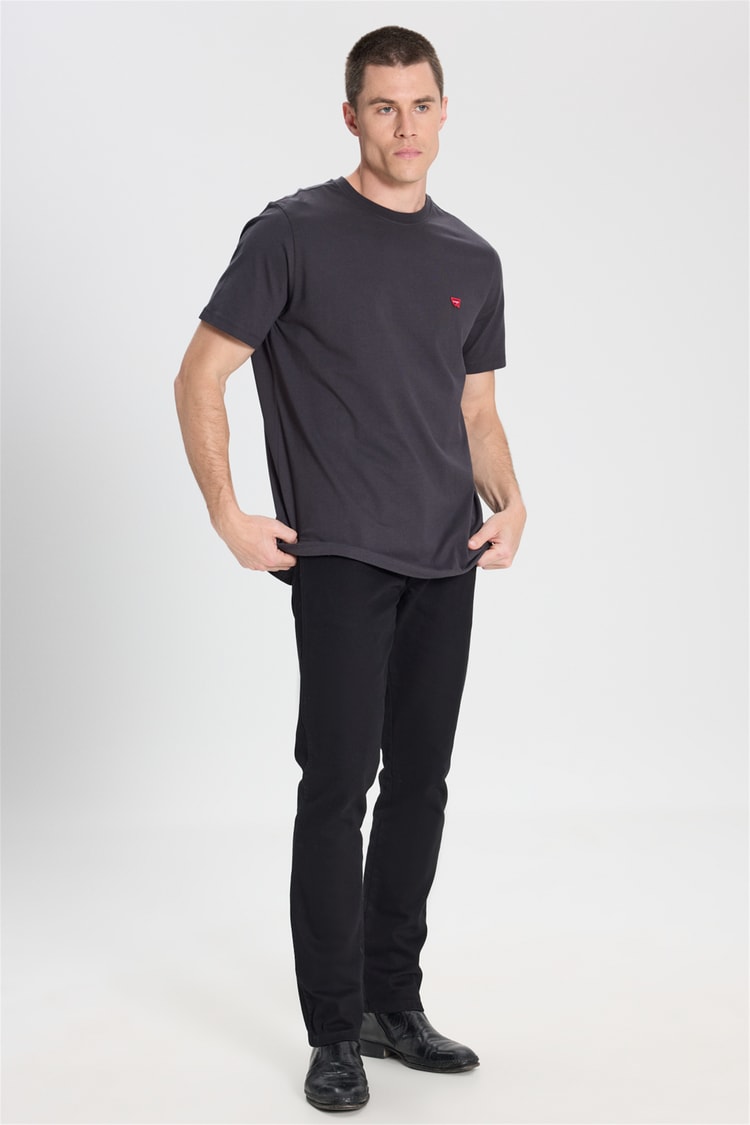 Wrangler W7Nm203877 Black Erkek Oversıze Kısa Kollu Bısıklet Yaka Logo Baskılı T-Shırt