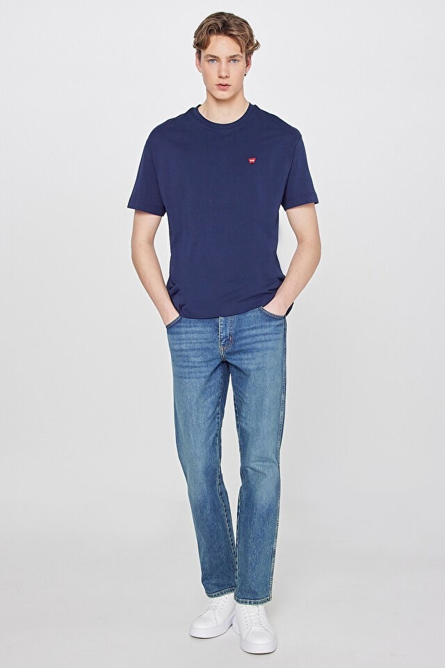 Wrangler W7Nm203877 W72 Navy Erkek Regular Bisiklet Yaka T-Shirt