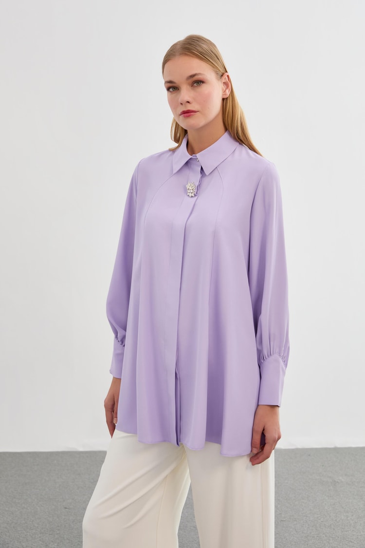 Aksesuar Detaylı Lila Bluz B-0095