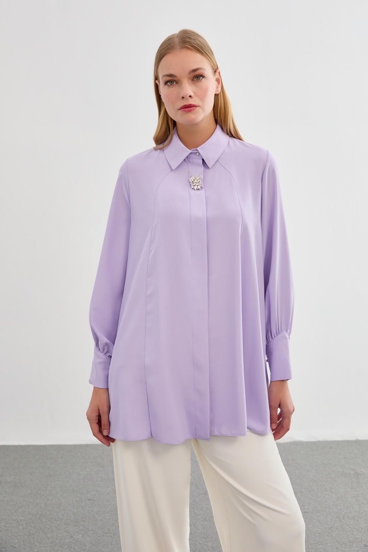 Aksesuar Detaylı Lila Bluz B-0095