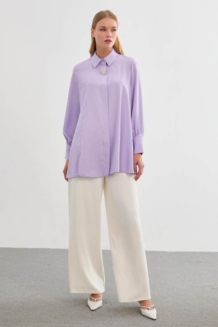 Aksesuar Detaylı Lila Bluz B-0095