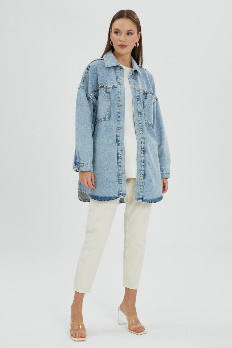 Aksesuar Detaylı Oversize Jean Ceket C-0065
