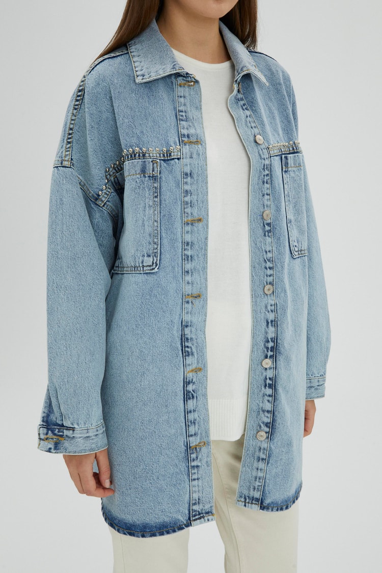 Aksesuar Detaylı Oversize Jean Ceket C-0065