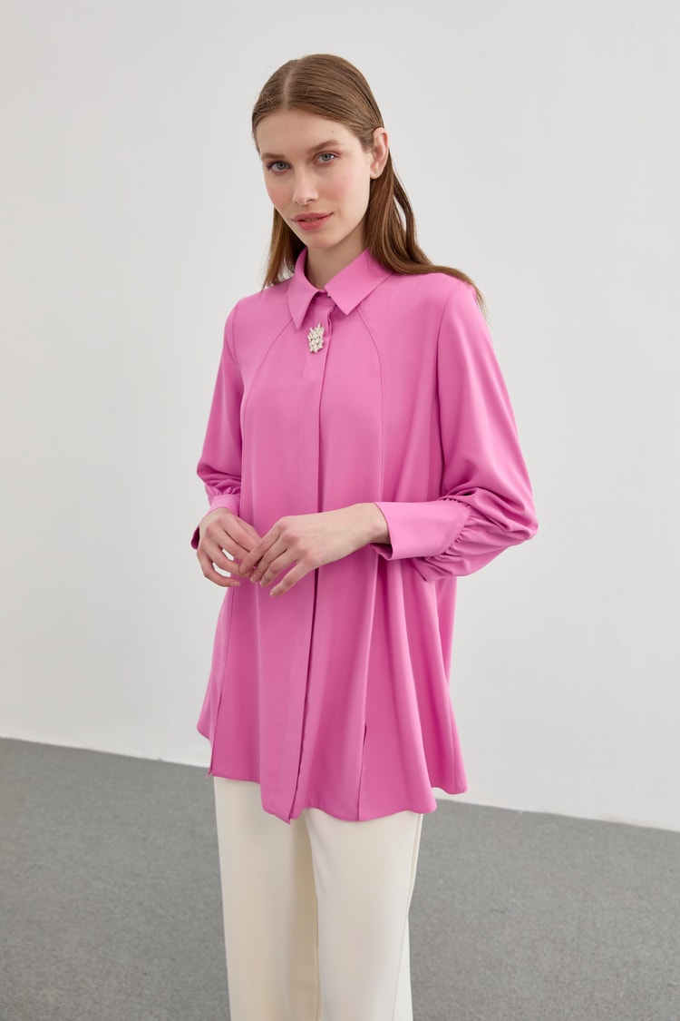 Aksesuar Detaylı Pembe Bluz B-0095