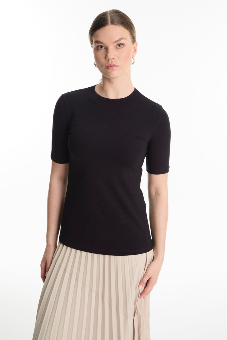 Bisiklet Yaka Siyah Basic T-shirt İ-0011