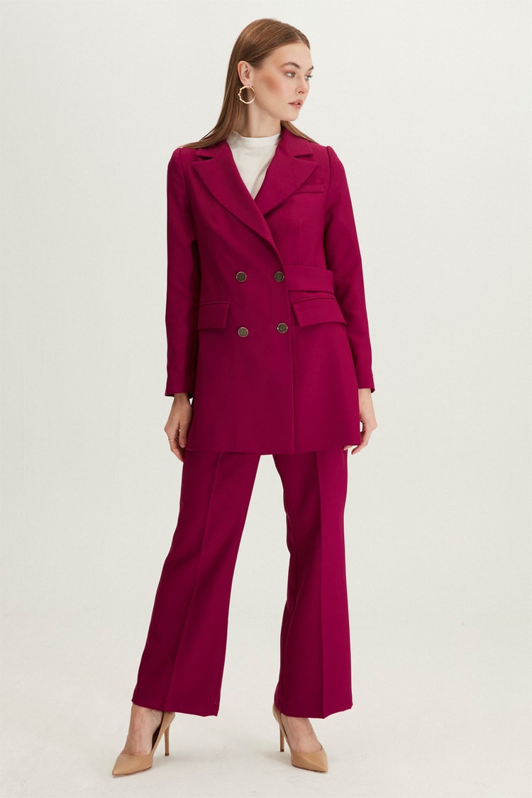 Blazer Ceket Pantolon Koyu Pembe İkili Takım TK-1085 