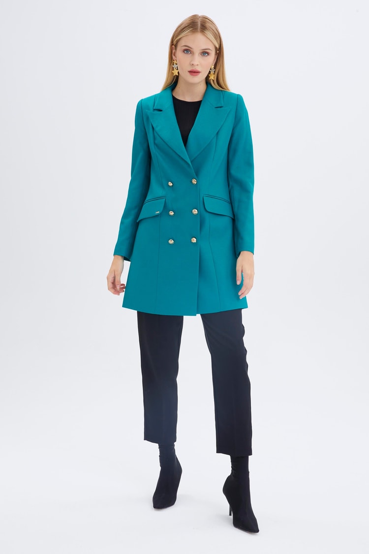 Düğme Detaylı Uzun Cam Göbeği Blazer Ceket C-0050