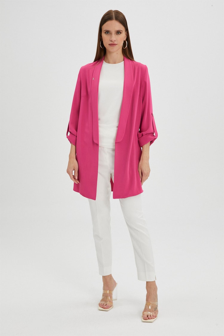 Kol Detaylı Pembe Uzun Blazer Ceket C-0059