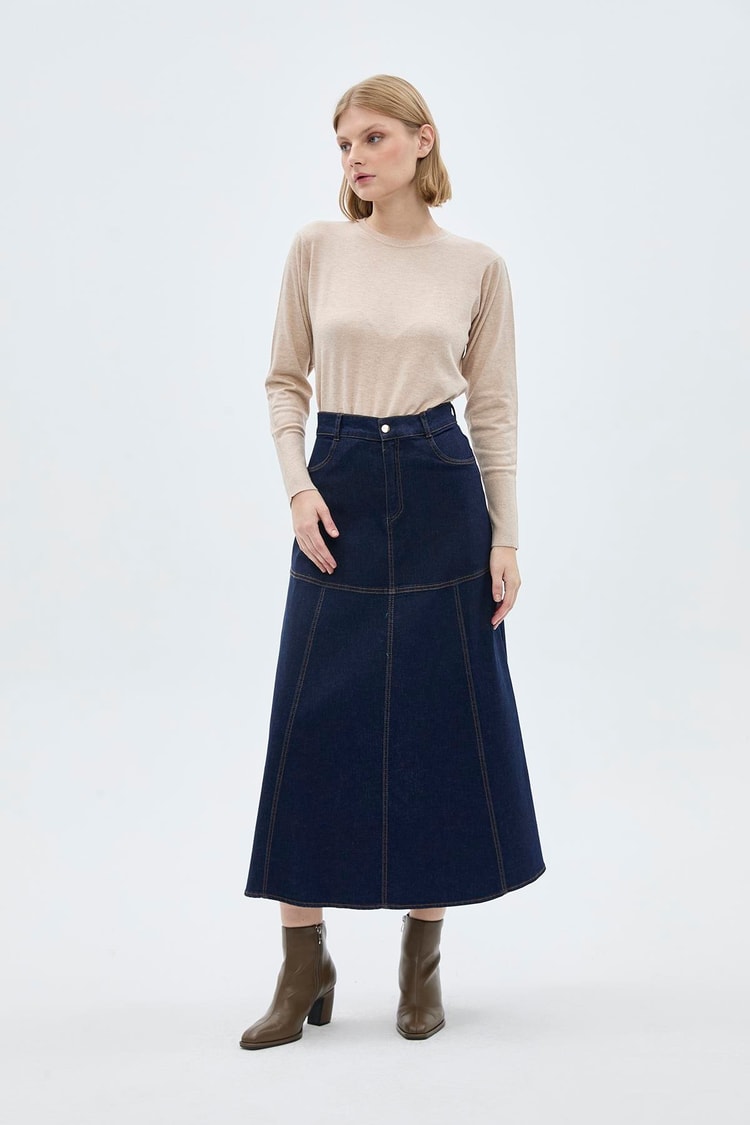 Cepli Uzun Denim Etek ETK-0173