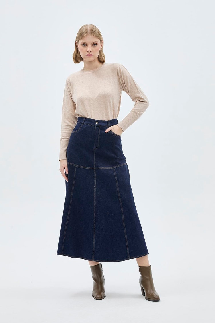 Cepli Uzun Denim Etek ETK-0173