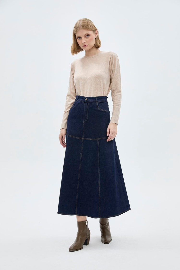 Cepli Uzun Denim Etek ETK-0173