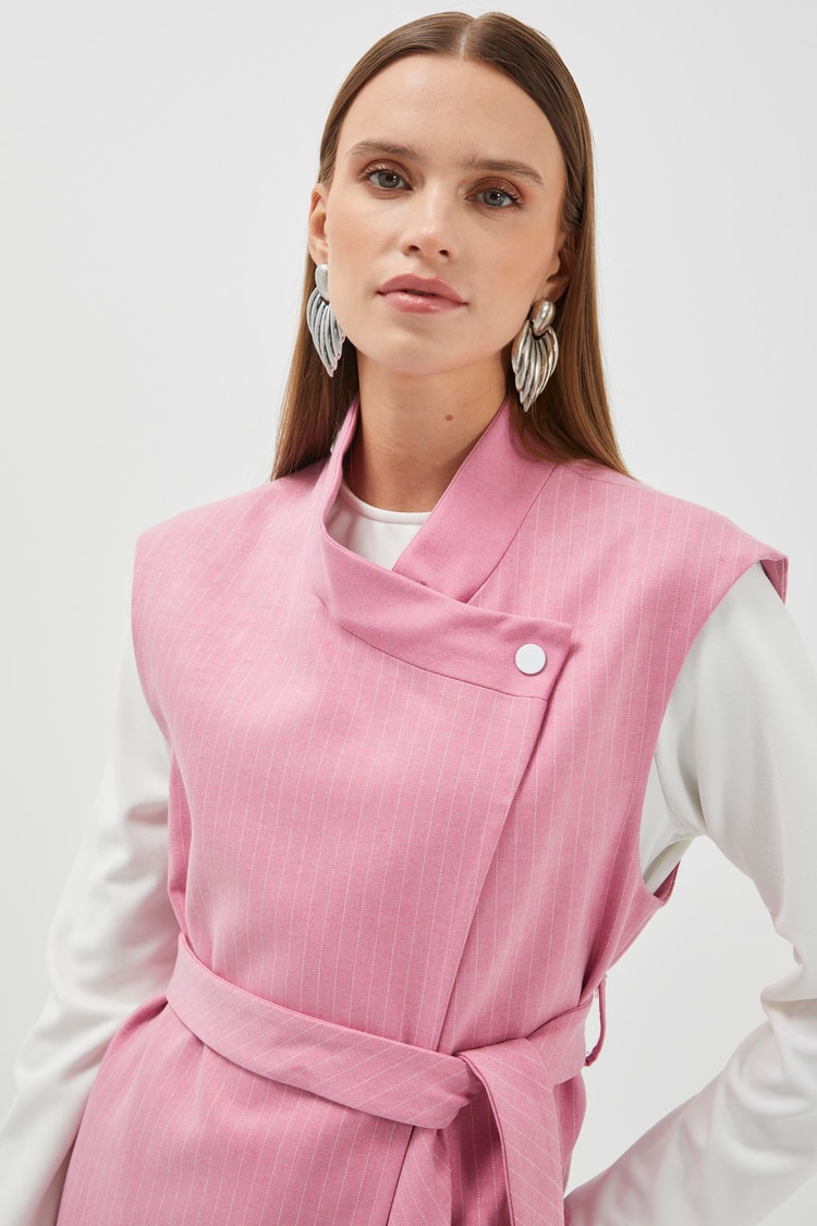Çizgili Pembe Üçlü Kombin Takım TK-1204