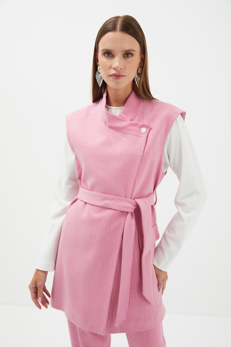 Çizgili Pembe Üçlü Kombin Takım TK-1204