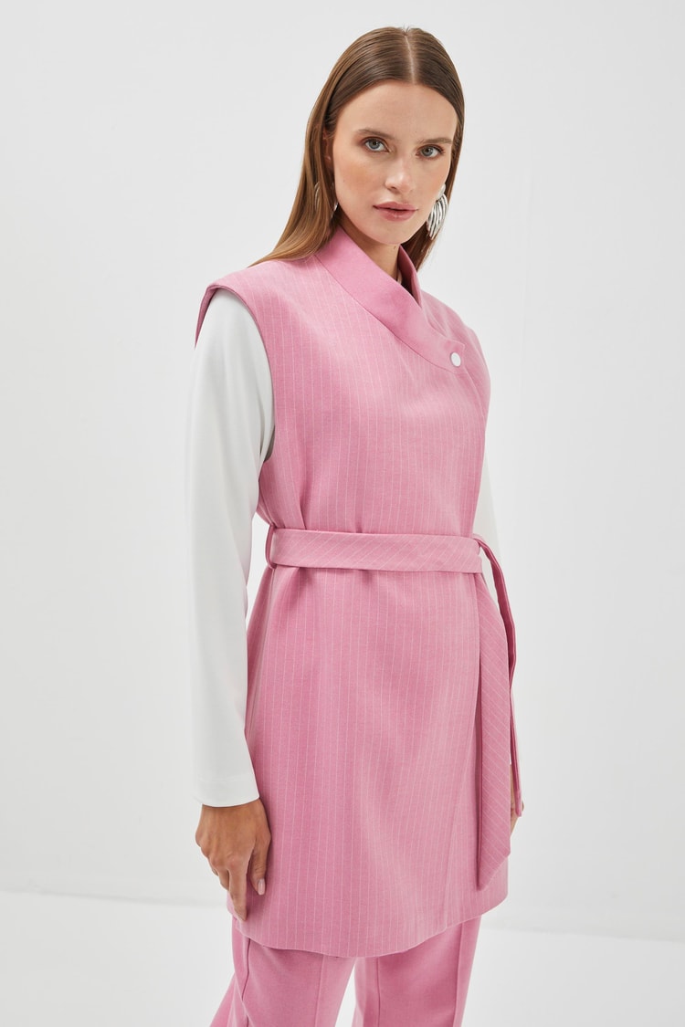 Çizgili Pembe Üçlü Kombin Takım TK-1204