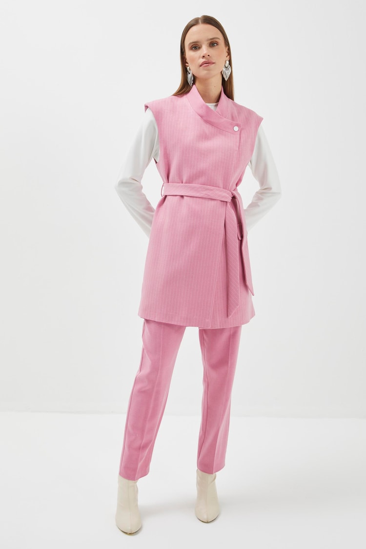 Çizgili Pembe Üçlü Kombin Takım TK-1204