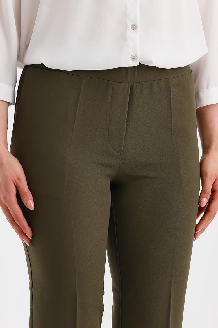 Dar Paça Beli Lastikli Haki Kumaş Pantolon P-0148