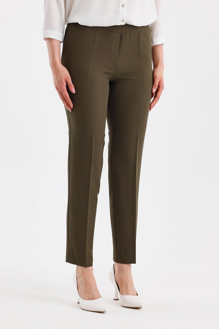Dar Paça Beli Lastikli Haki Kumaş Pantolon P-0148