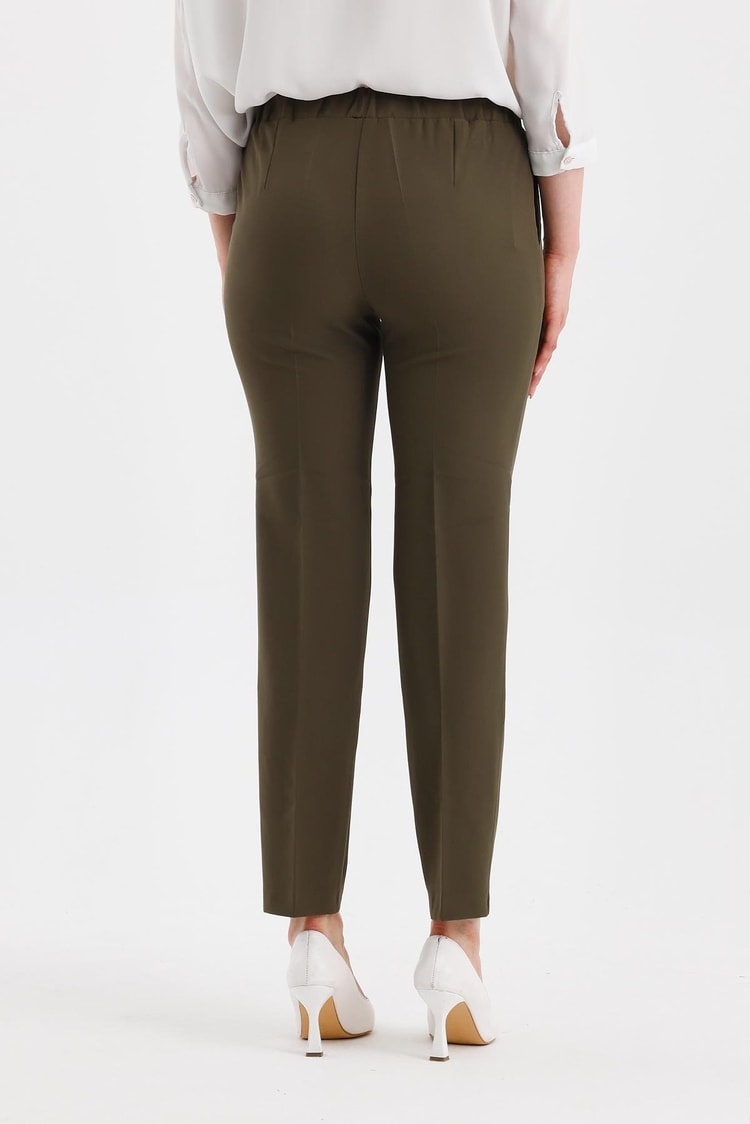 Dar Paça Beli Lastikli Haki Kumaş Pantolon P-0148