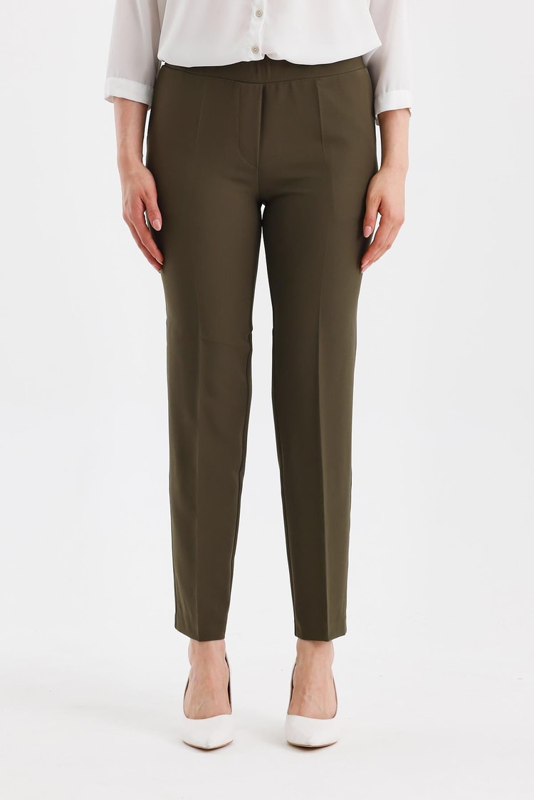 Dar Paça Beli Lastikli Haki Kumaş Pantolon P-0148
