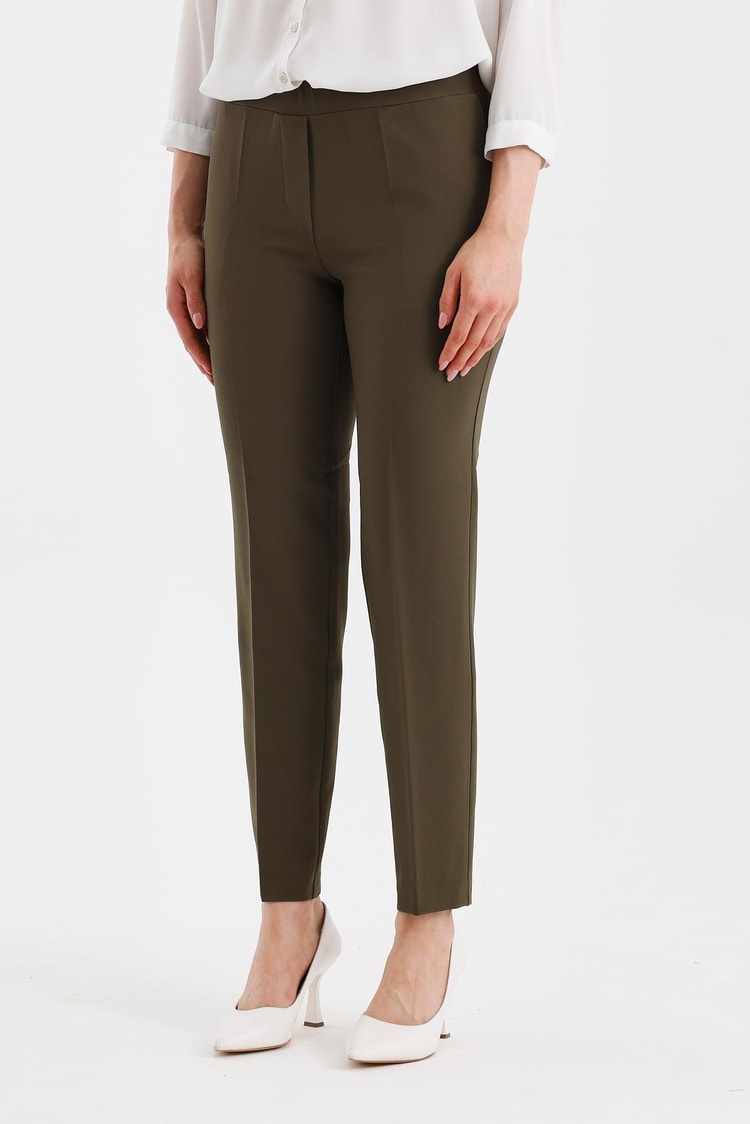 Dar Paça Beli Lastikli Haki Kumaş Pantolon P-0148