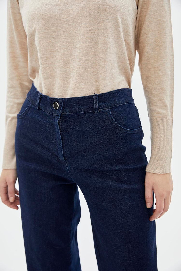 Denim Beli Lastikli Geniş Paça Pantolon P-0136