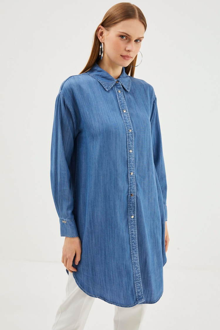Shirt Collar Blue Jean Tunic T-1115