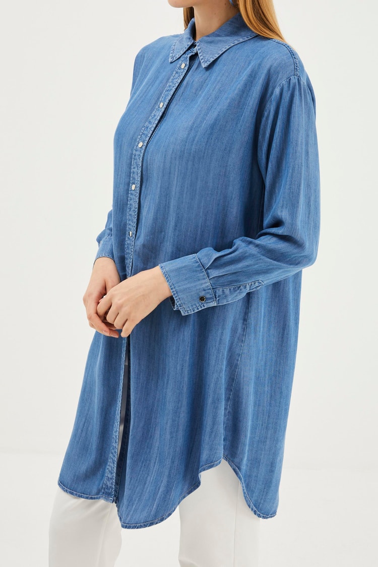 Shirt Collar Blue Jean Tunic T-1115