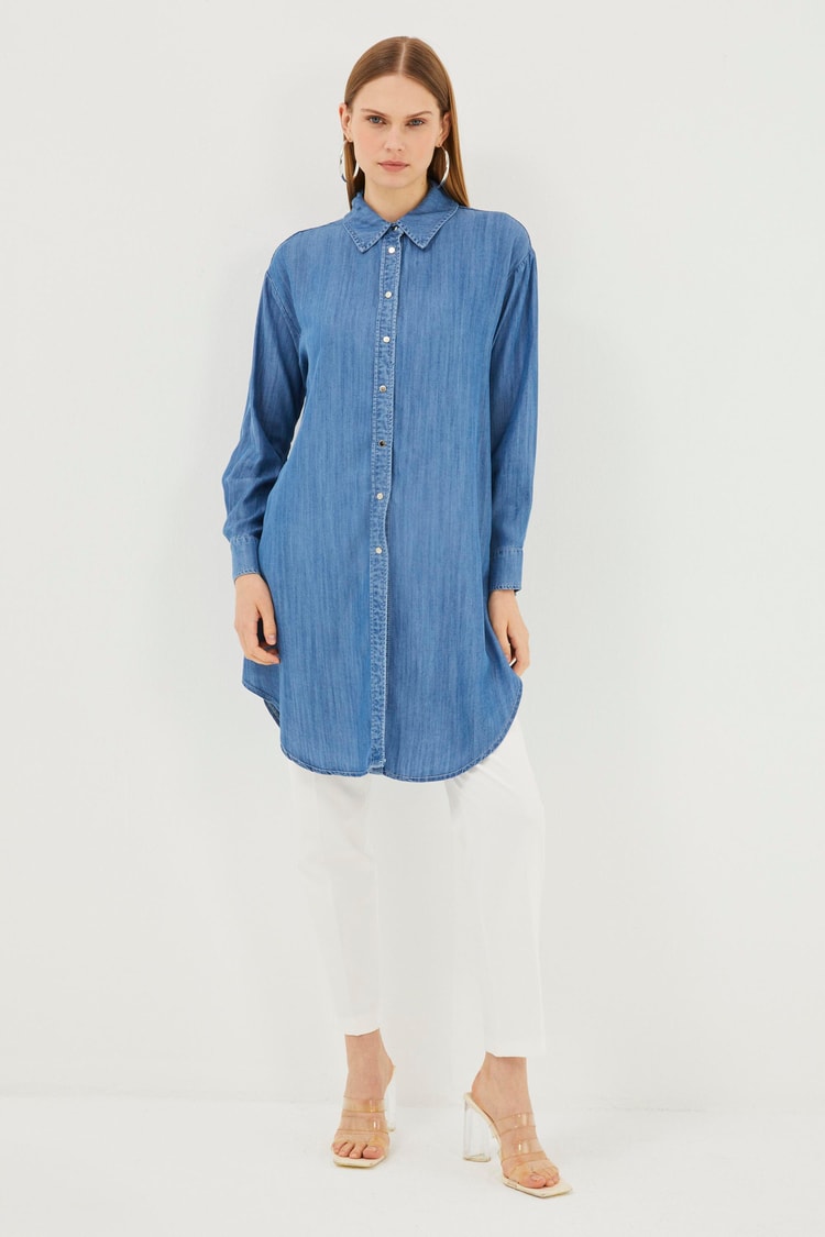 Shirt Collar Blue Jean Tunic T-1115