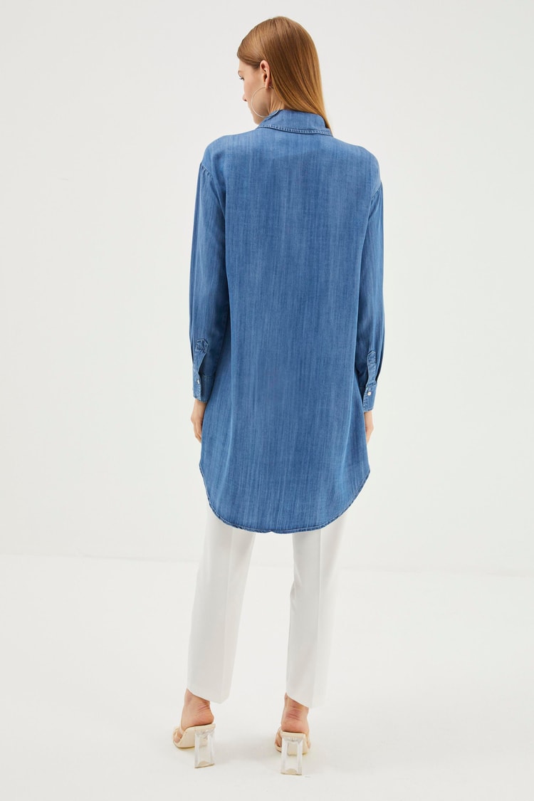 Shirt Collar Blue Jean Tunic T-1115