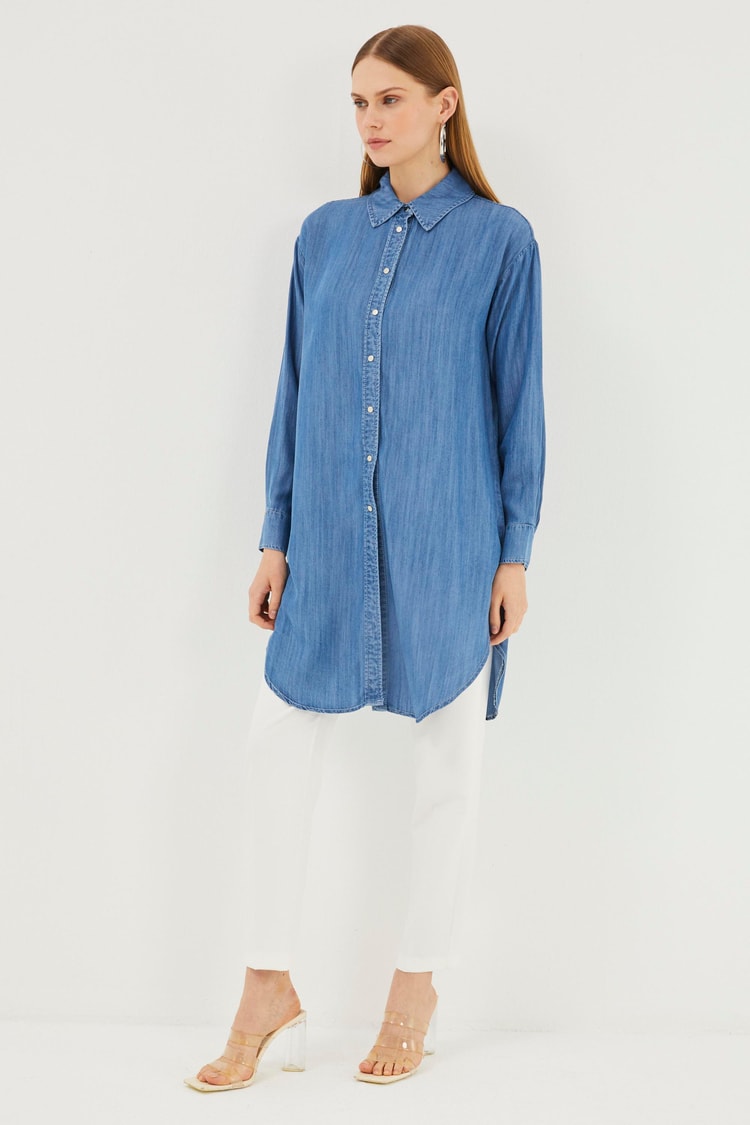 Shirt Collar Blue Jean Tunic T-1115