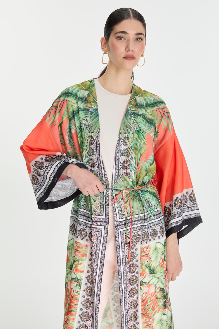 Desenli Oranj Kimono GÇ-0168