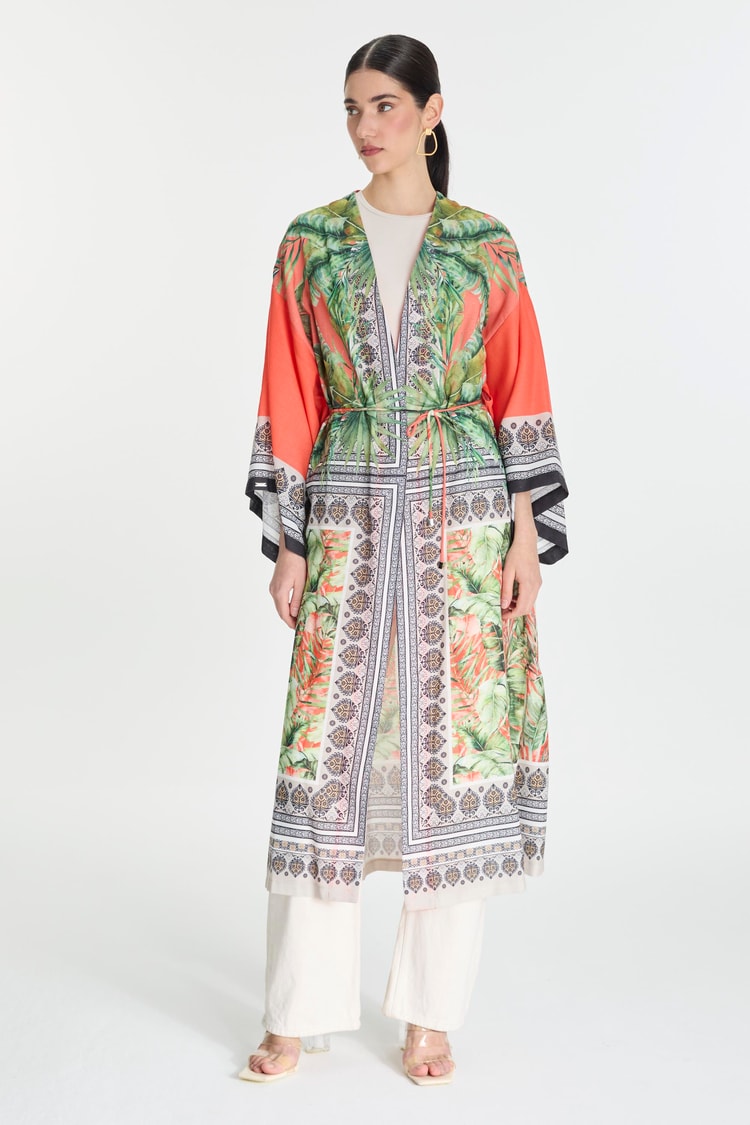 Desenli Oranj Kimono GÇ-0168