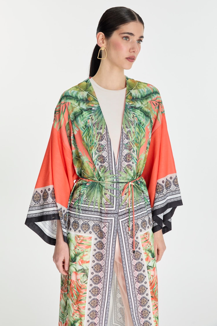 Desenli Oranj Kimono GÇ-0168