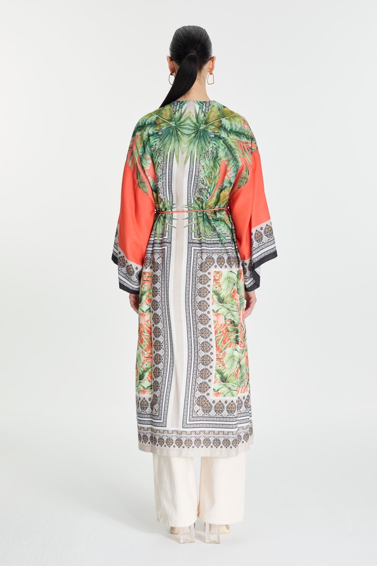 Desenli Oranj Kimono GÇ-0168