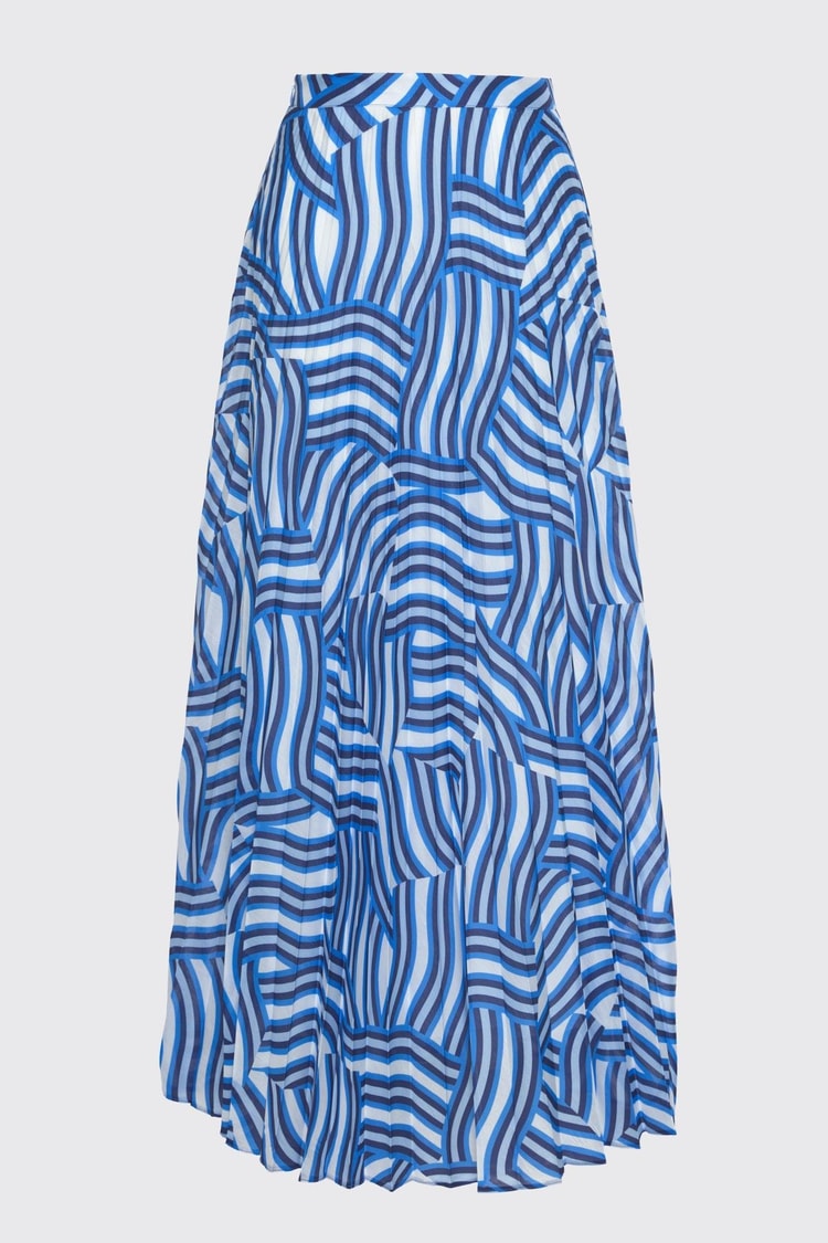 Patterned Saks Long Pleated Skirt ETK-0155