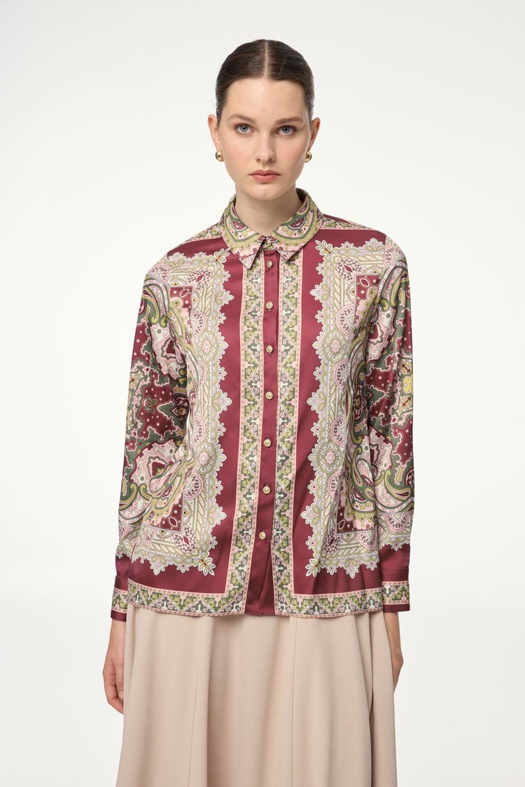 Etnik Desenli Bordo Gömlek G-0099