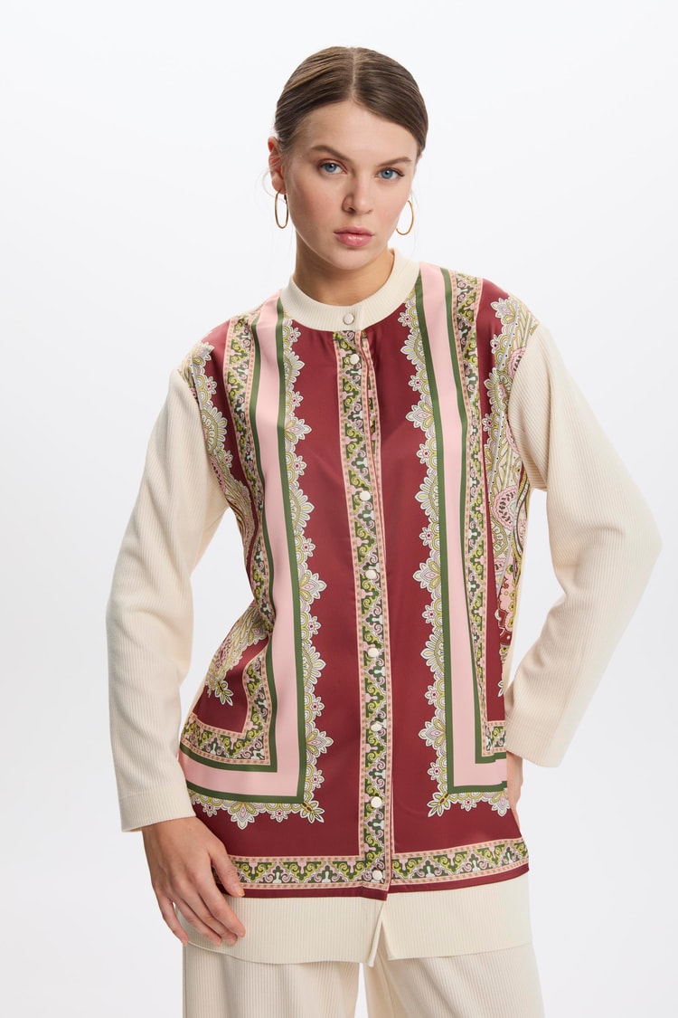 Etnik Desenli Bordo Hırka HR-0017