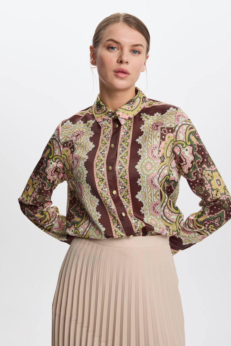 Etnik Desenli Kahve Gömlek G-0099