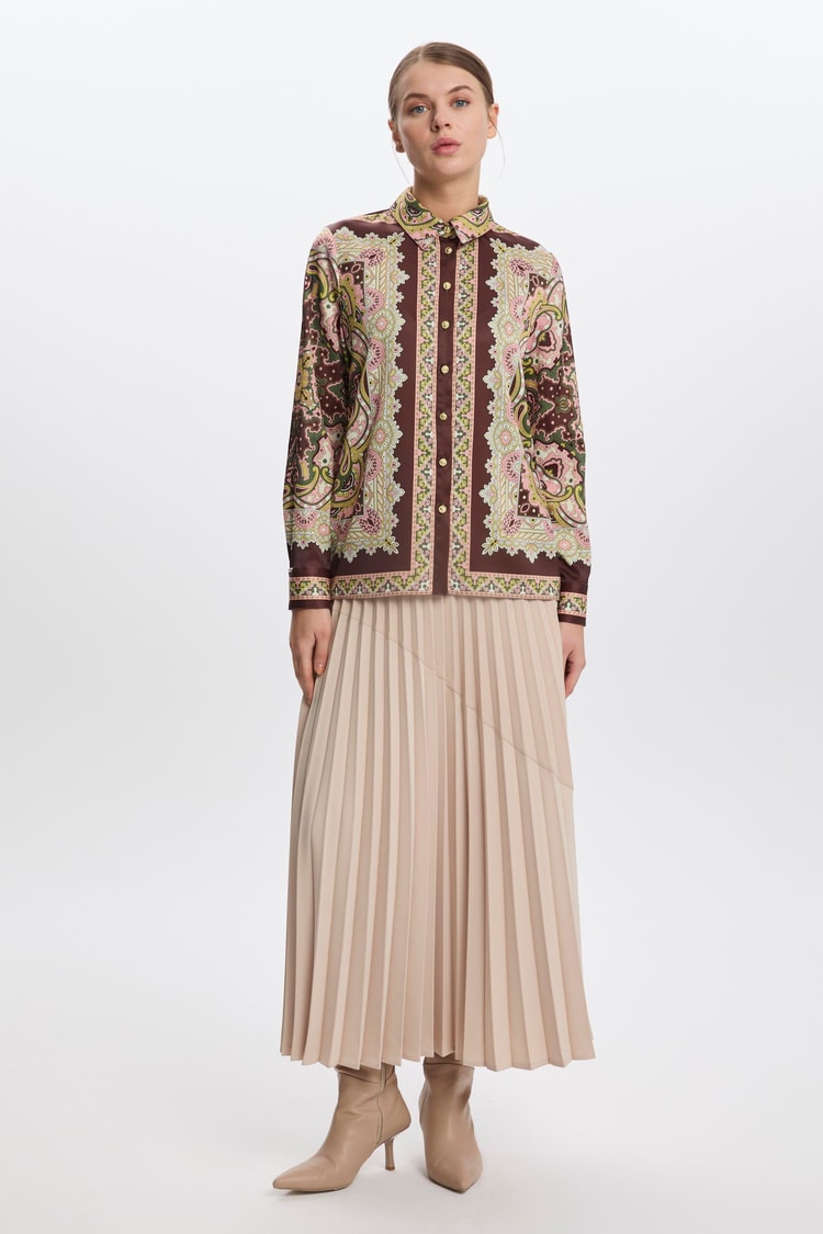 Etnik Desenli Kahve Gömlek G-0099