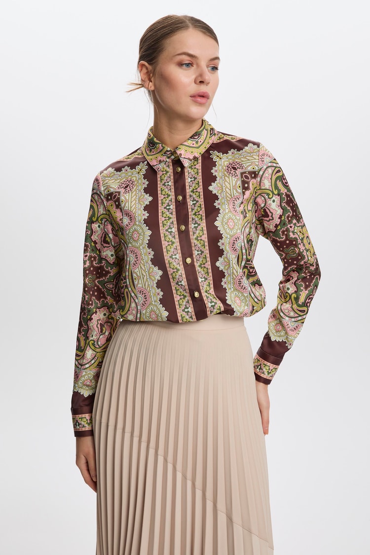 Etnik Desenli Kahve Gömlek G-0099